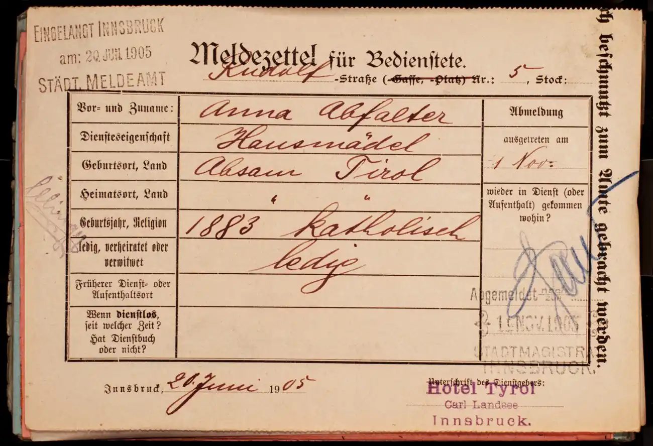 Meldezettel 0319, Vorderseite