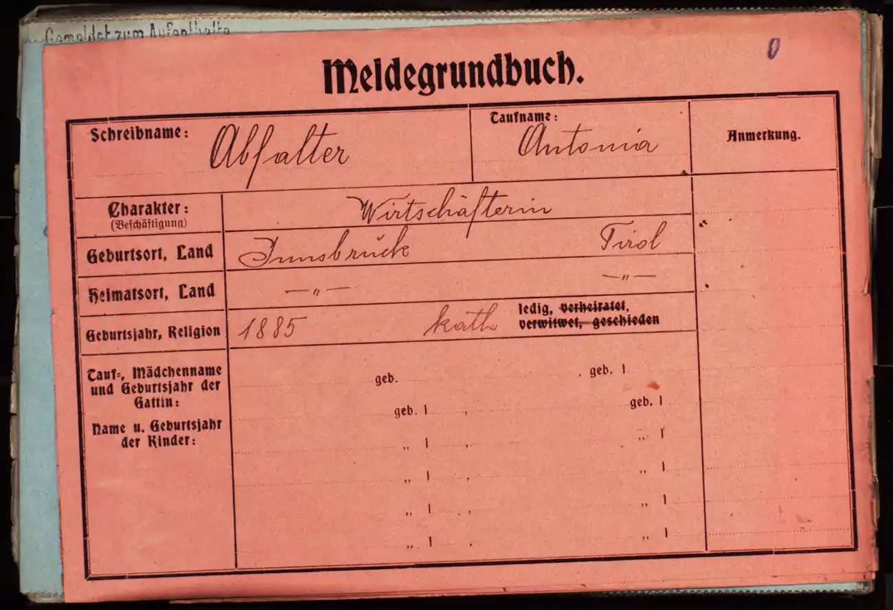 Meldezettel 0321, Vorderseite