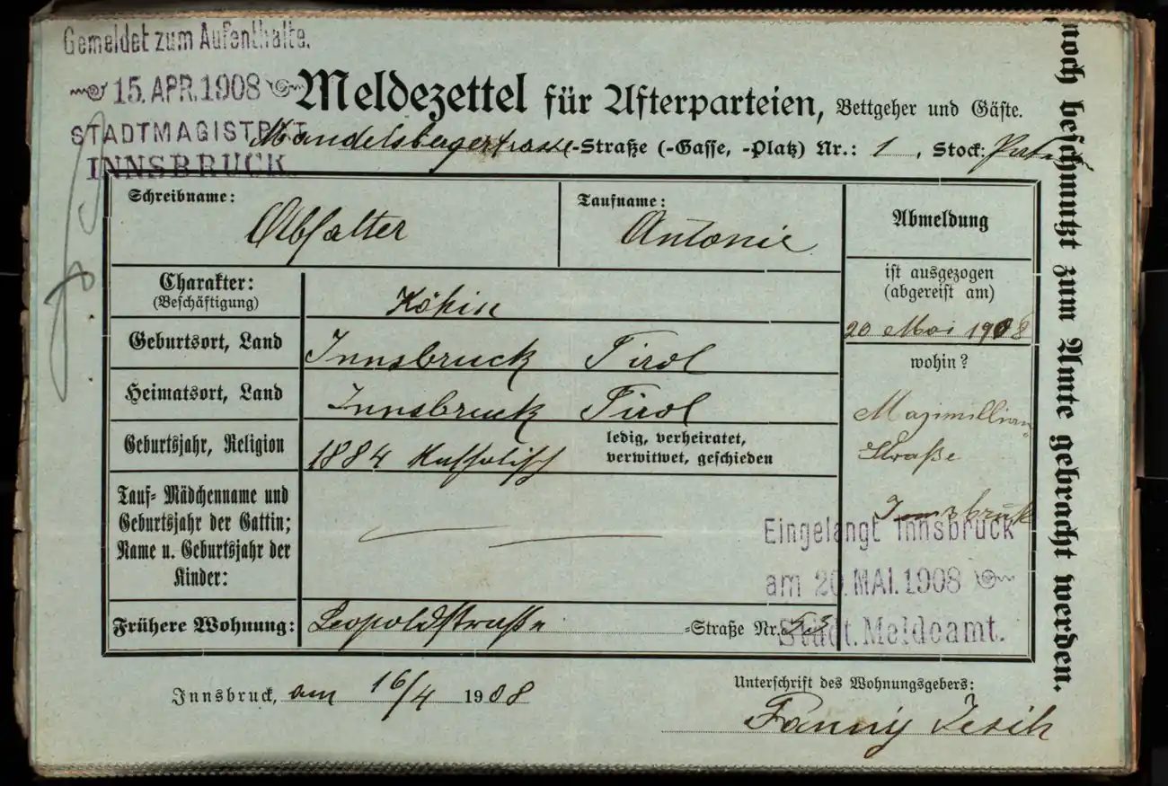 Meldezettel 0323, Vorderseite