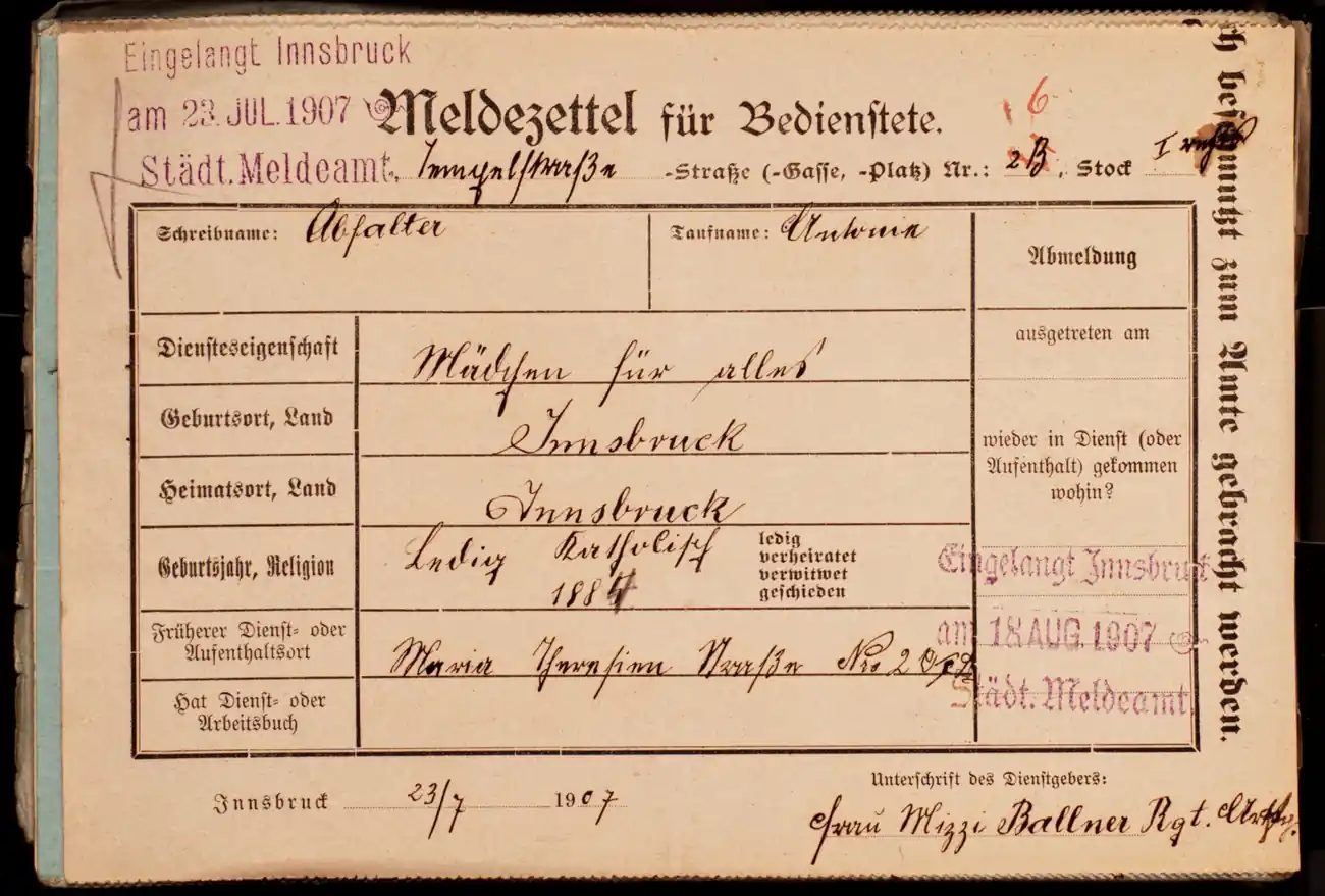 Meldezettel 0327, Vorderseite