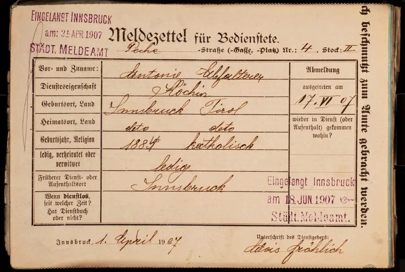 Meldezettel 0329, Vorderseite