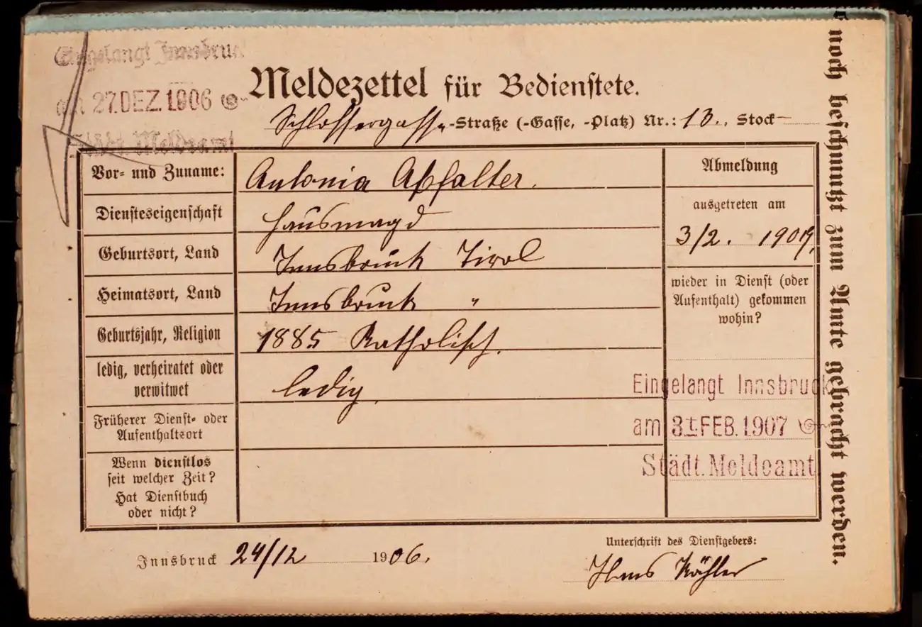 Meldezettel 0331, Vorderseite
