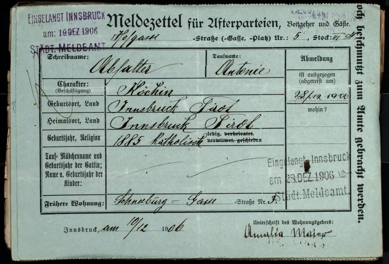Meldezettel 0332, Vorderseite
