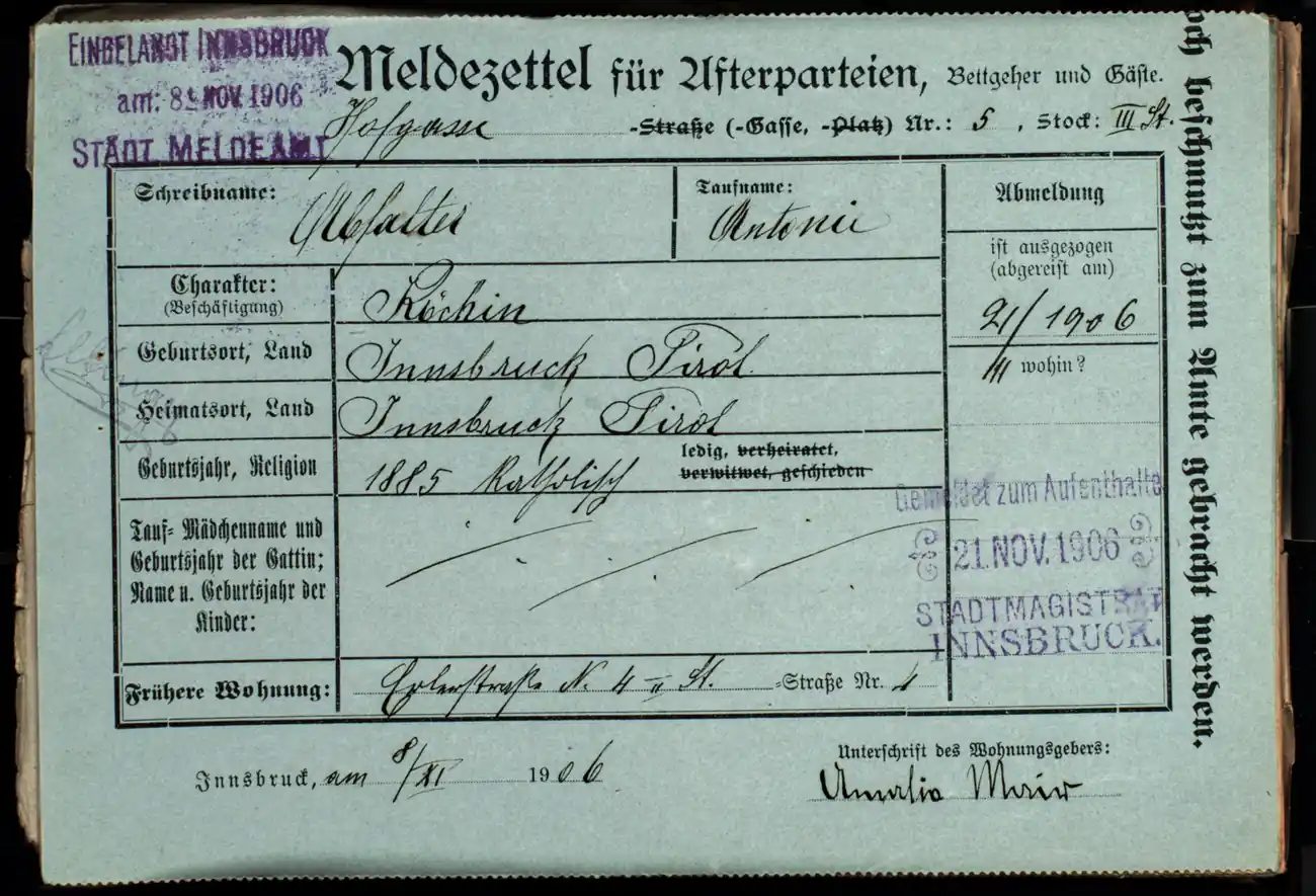 Meldezettel 0333, Vorderseite