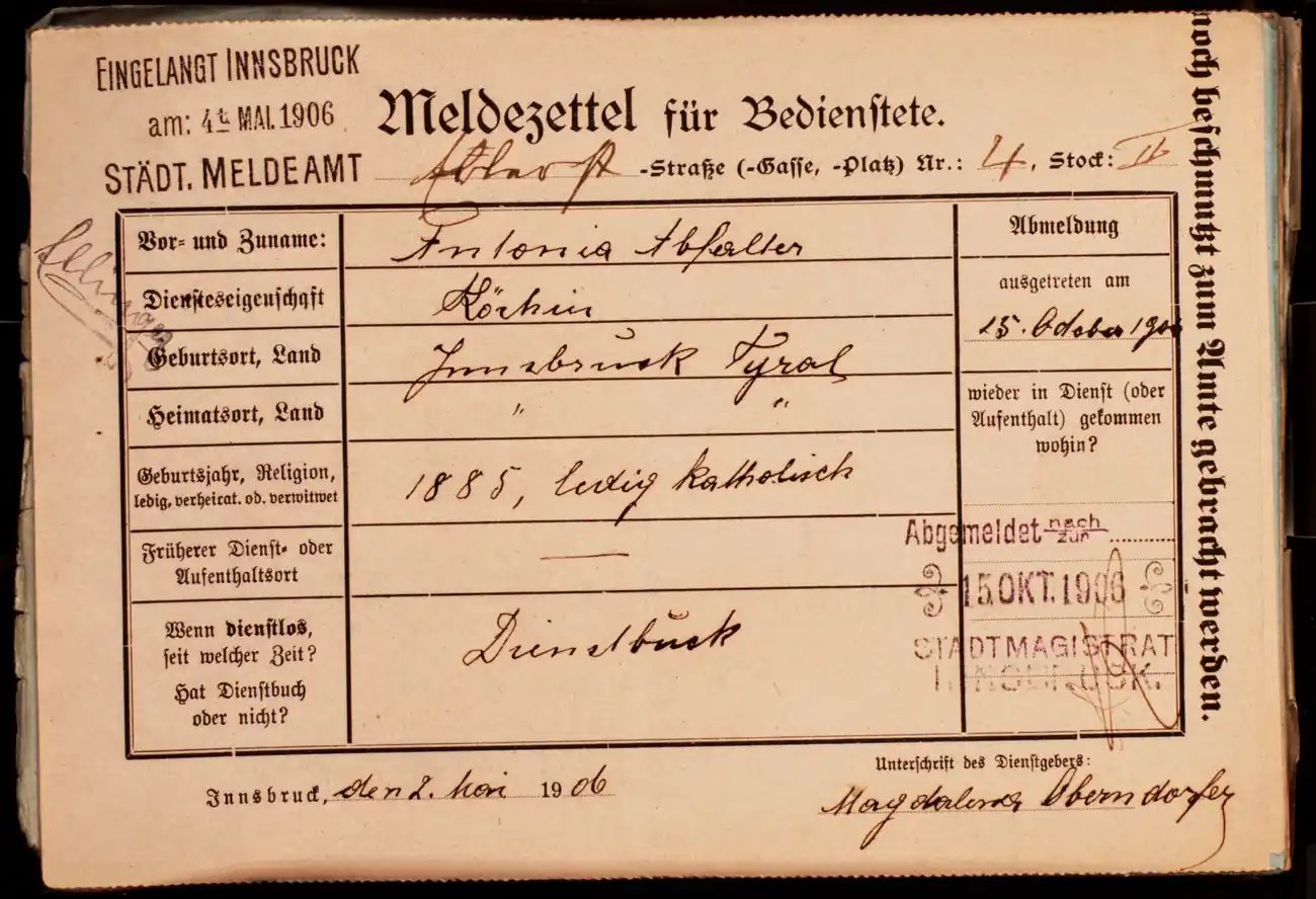 Meldezettel 0334, Vorderseite