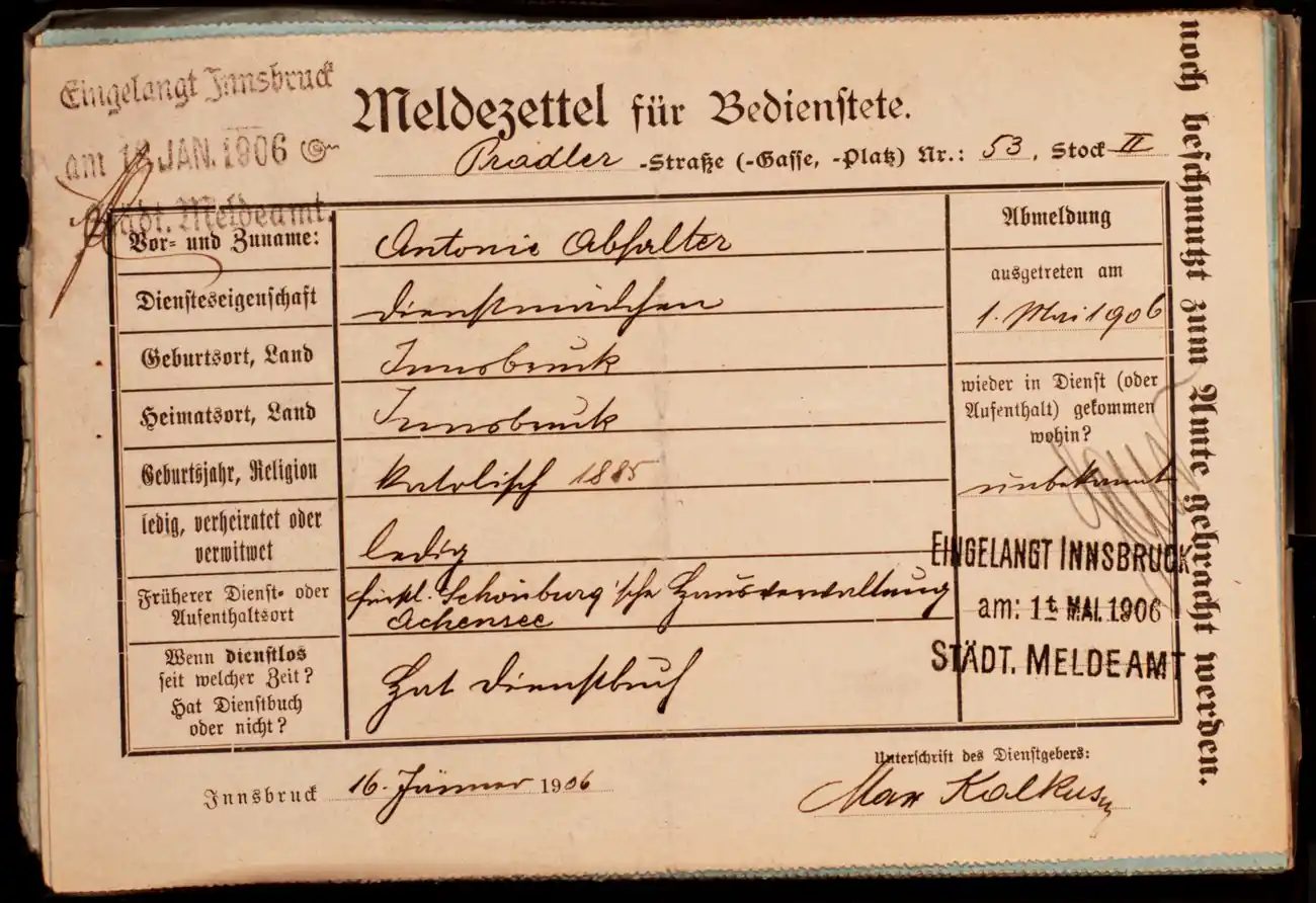 Meldezettel 0335, Vorderseite