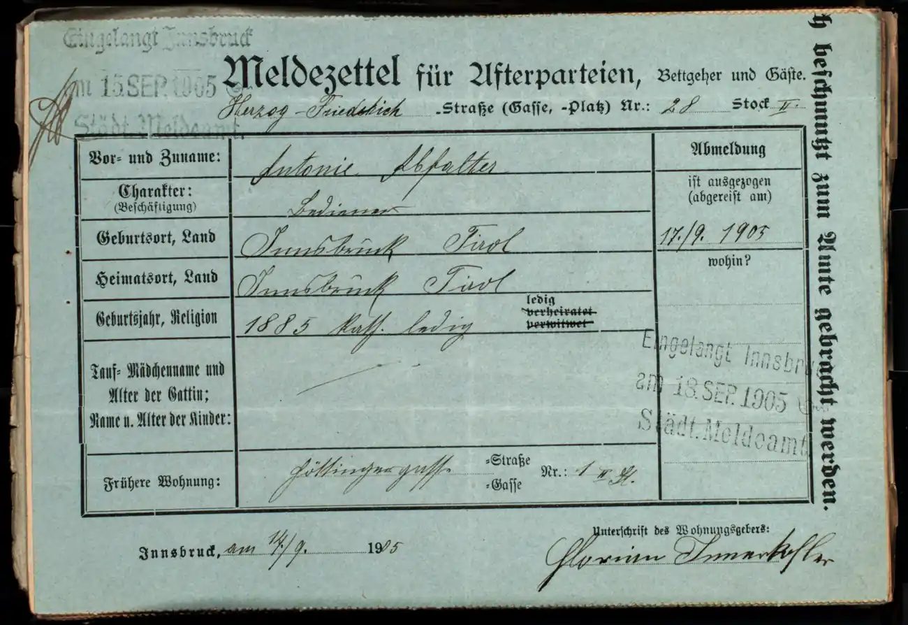 Meldezettel 0336, Vorderseite