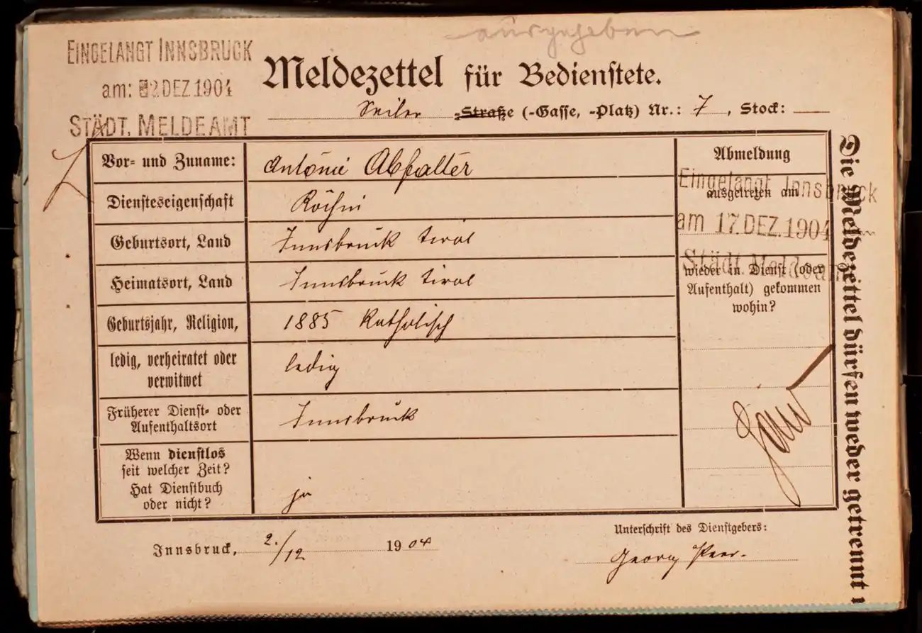 Meldezettel 0338, Vorderseite