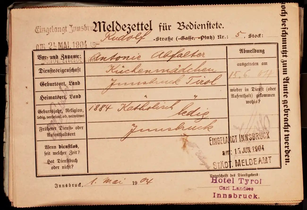 Meldezettel 0341, Vorderseite