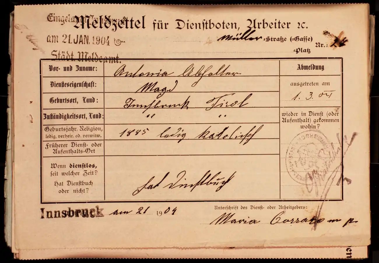 Meldezettel 0342, Vorderseite
