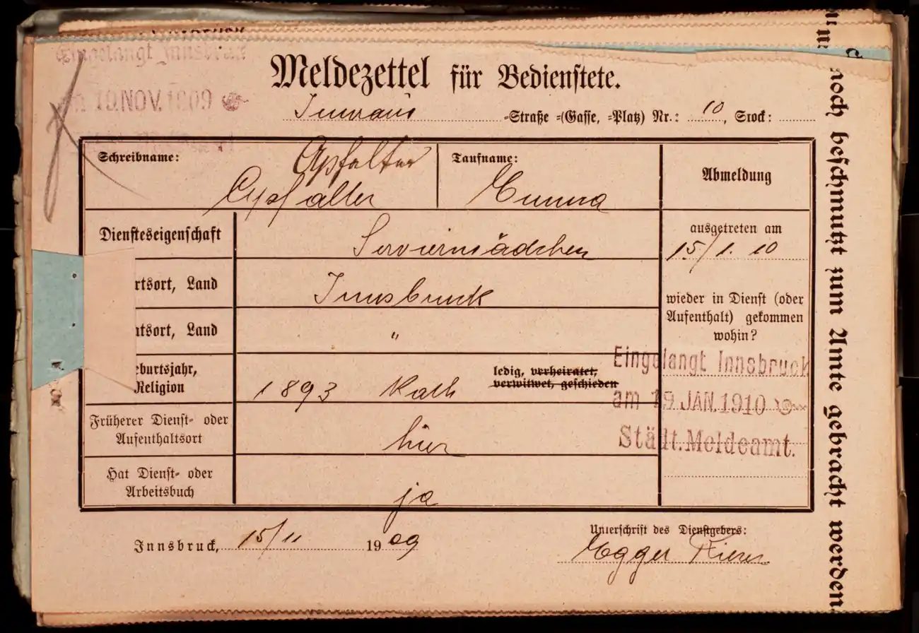Meldezettel 0344, Vorderseite