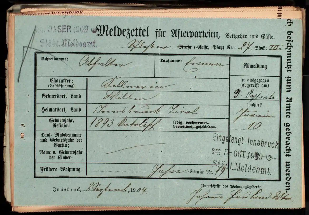Meldezettel 0345, Vorderseite