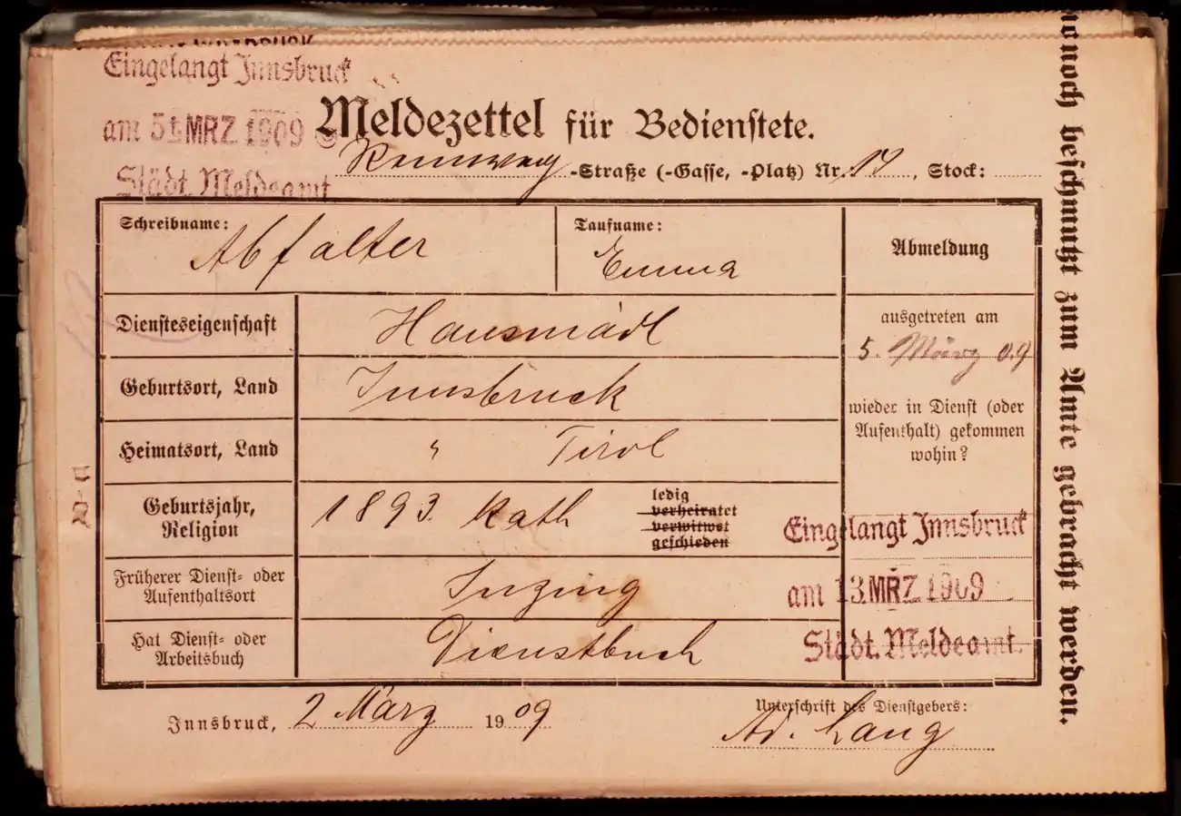 Meldezettel 0346, Vorderseite
