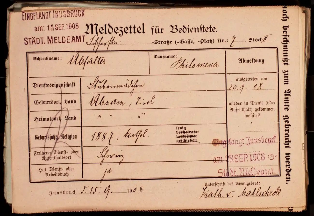 Meldezettel 0348, Vorderseite