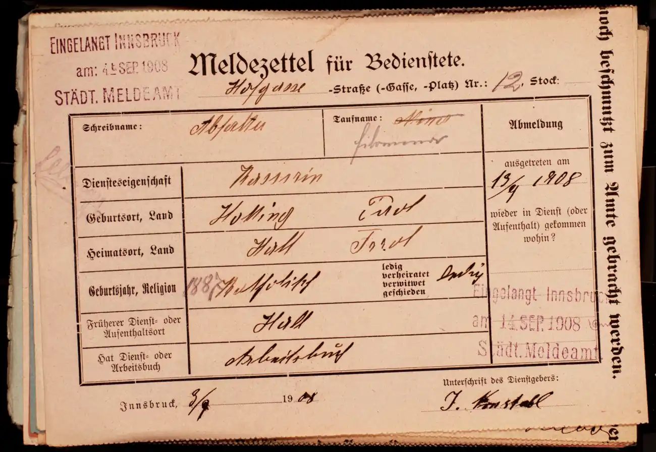 Meldezettel 0349, Vorderseite