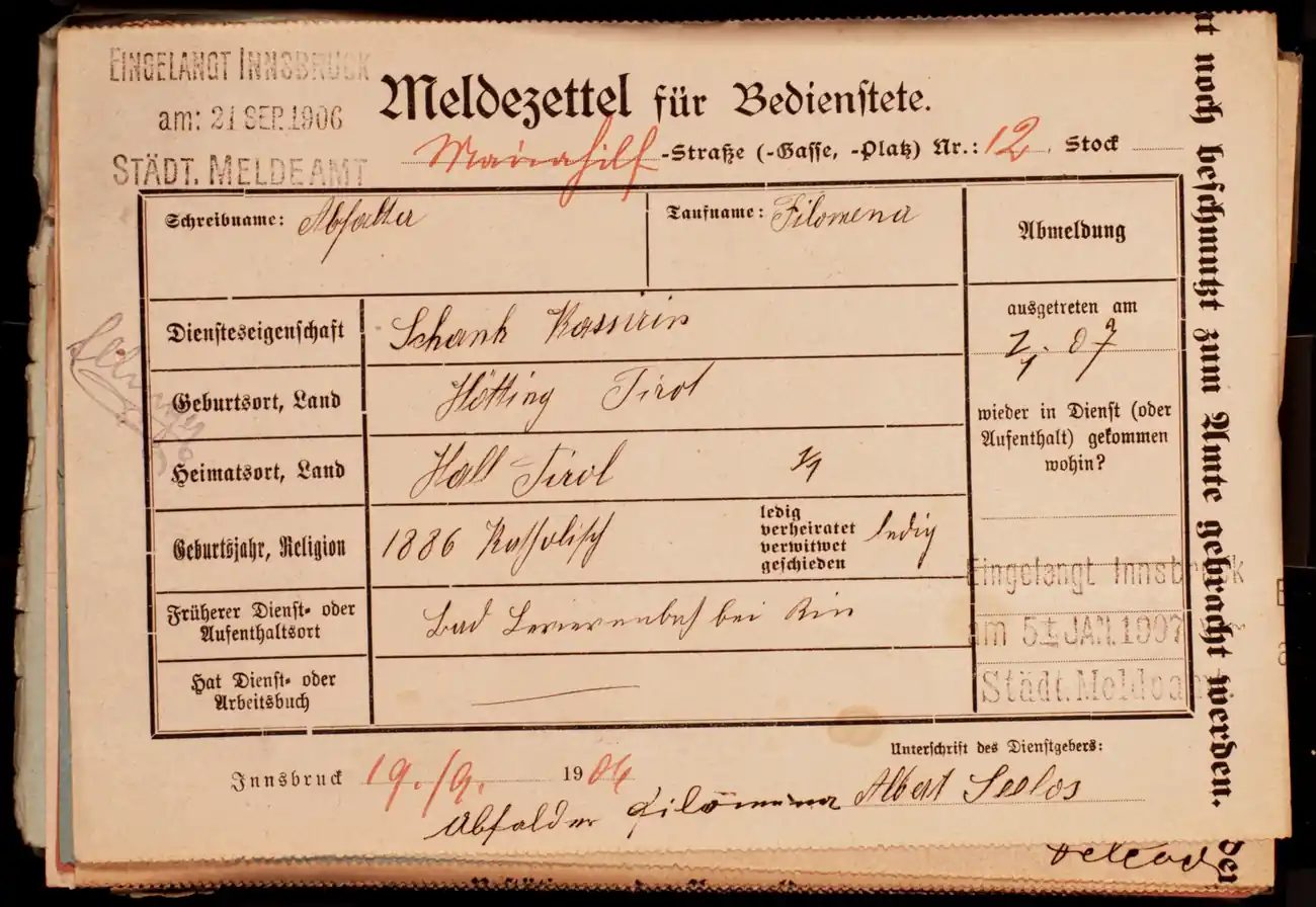 Meldezettel 0350, Vorderseite