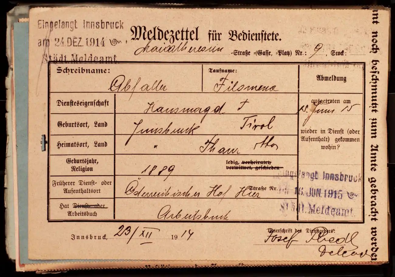 Meldezettel 0351, Vorderseite