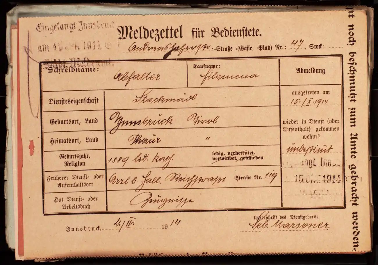 Meldezettel 0353, Vorderseite