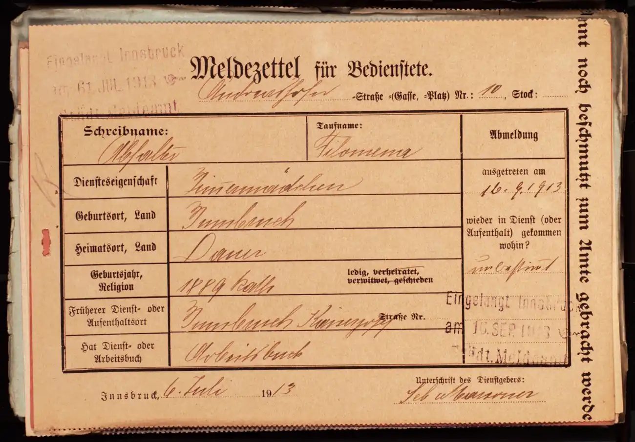 Meldezettel 0354, Vorderseite