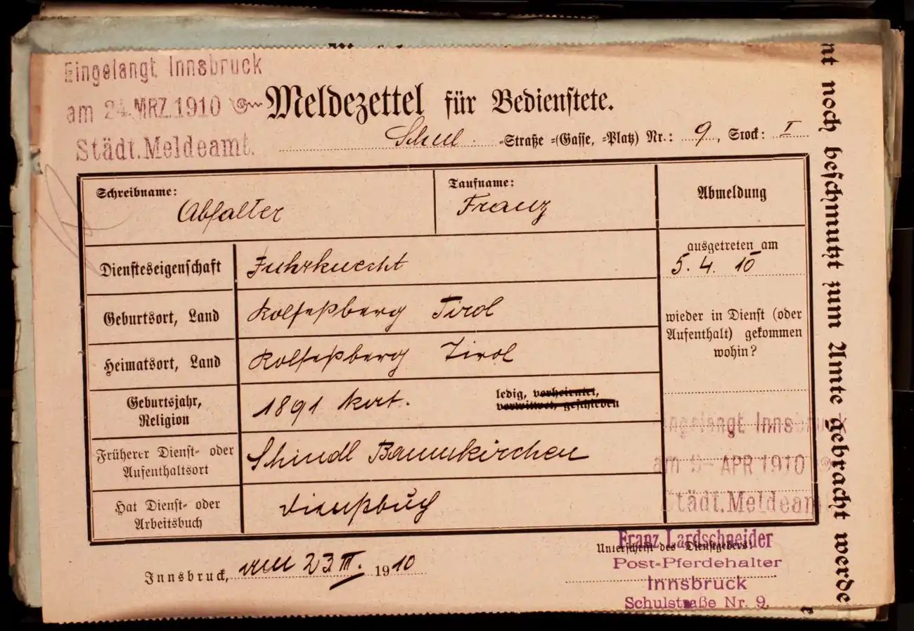 Meldezettel 0357, Vorderseite