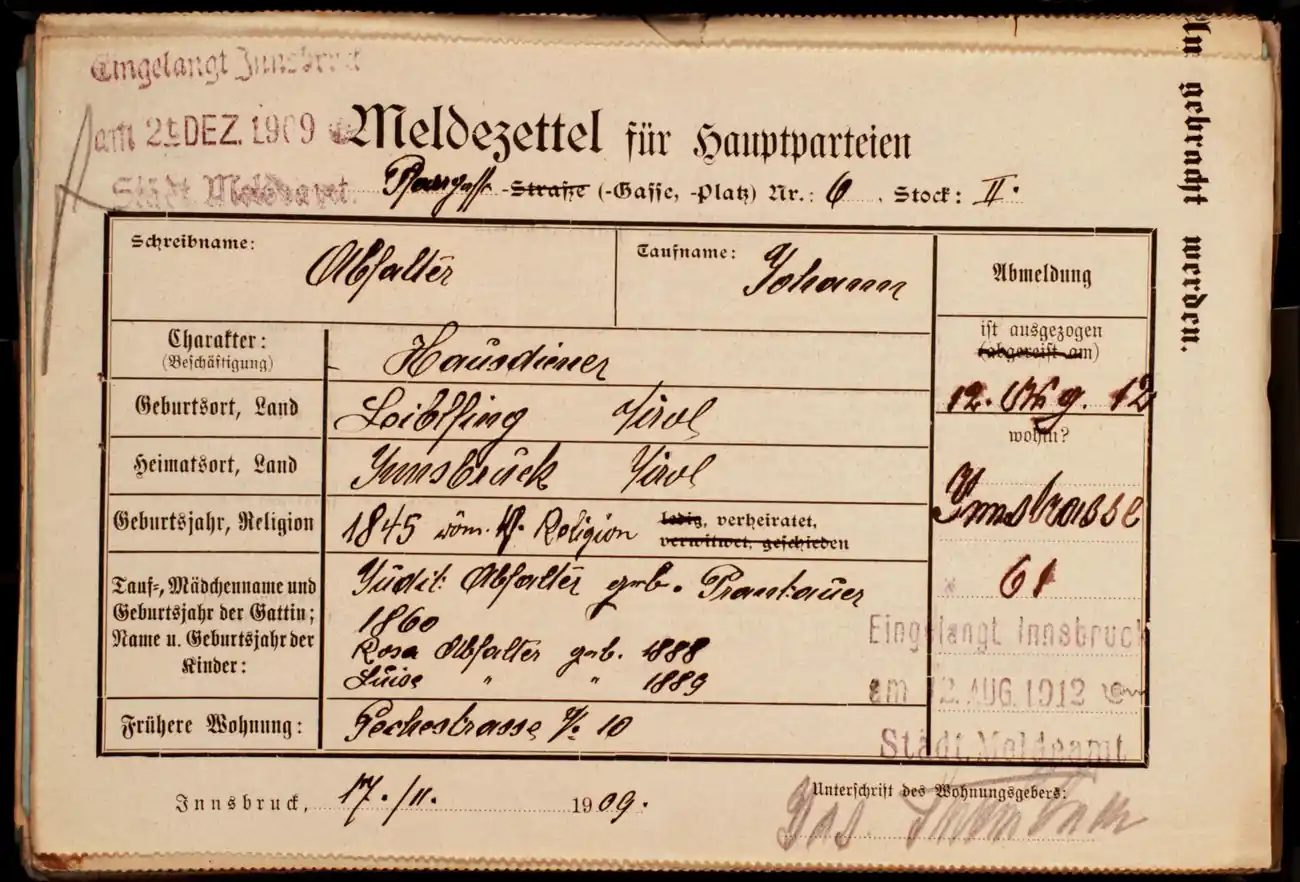 Meldezettel 0362, Vorderseite