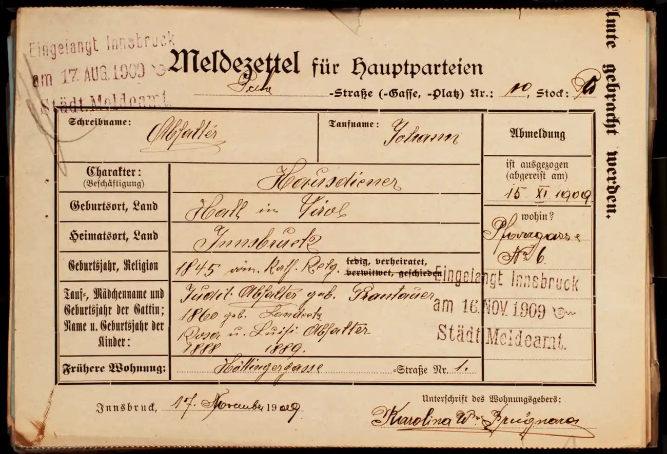 Meldezettel 0363, Vorderseite