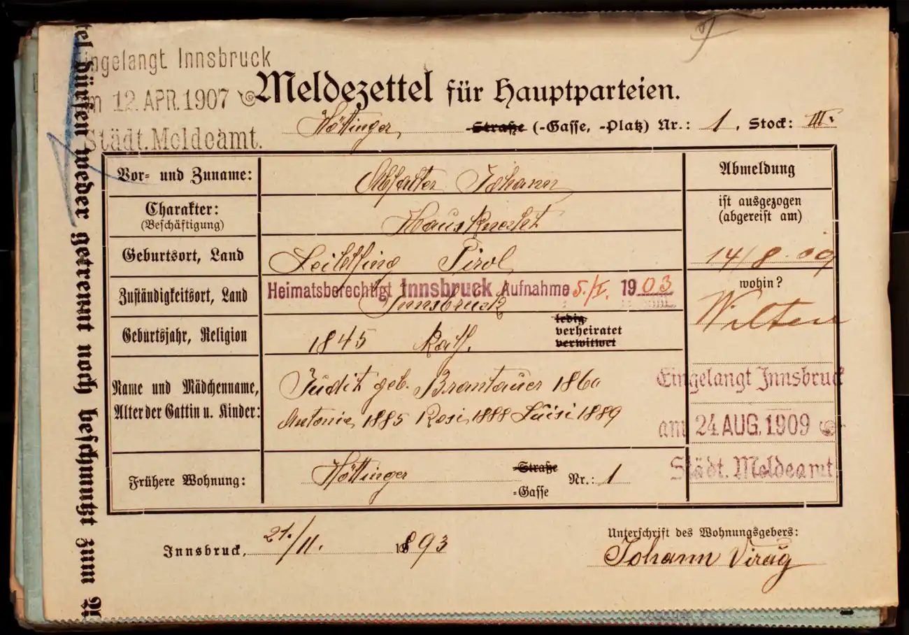 Meldezettel 0364, Vorderseite