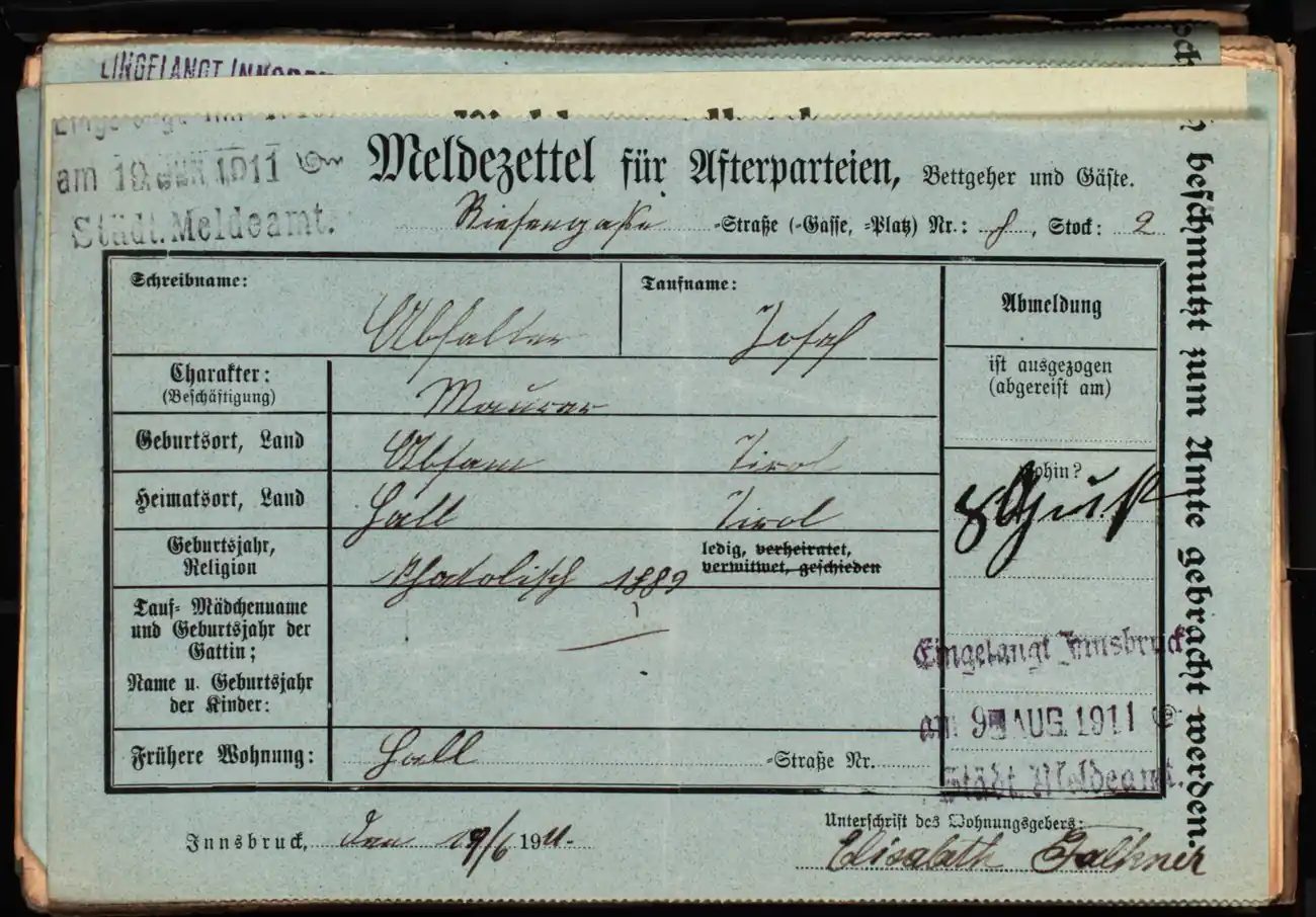 Meldezettel 0368, Vorderseite