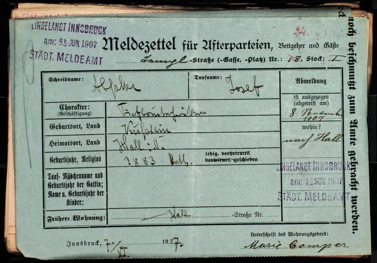 Meldezettel 0370, Vorderseite