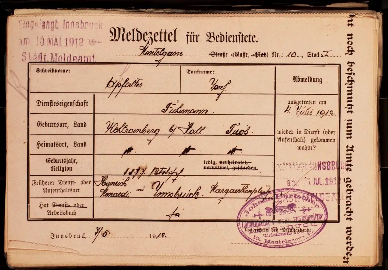 Meldezettel 0372, Vorderseite