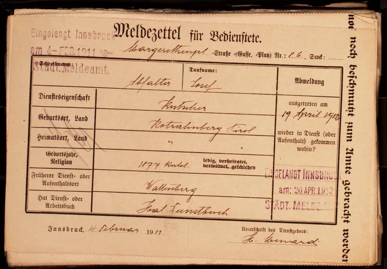 Meldezettel 0373, Vorderseite