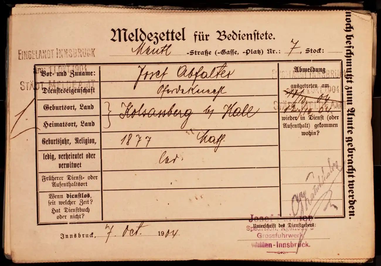 Meldezettel 0374, Vorderseite