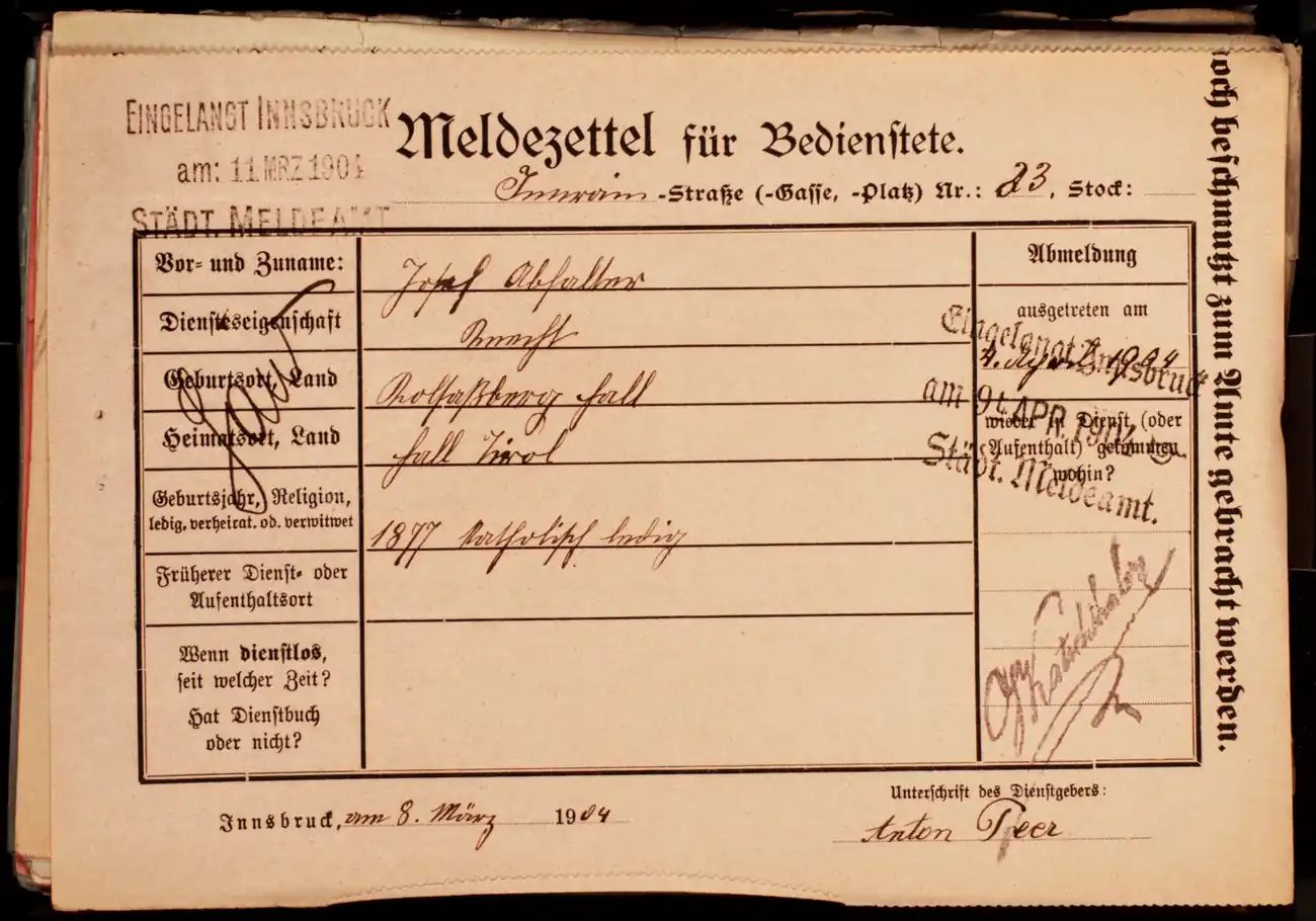 Meldezettel 0375, Vorderseite