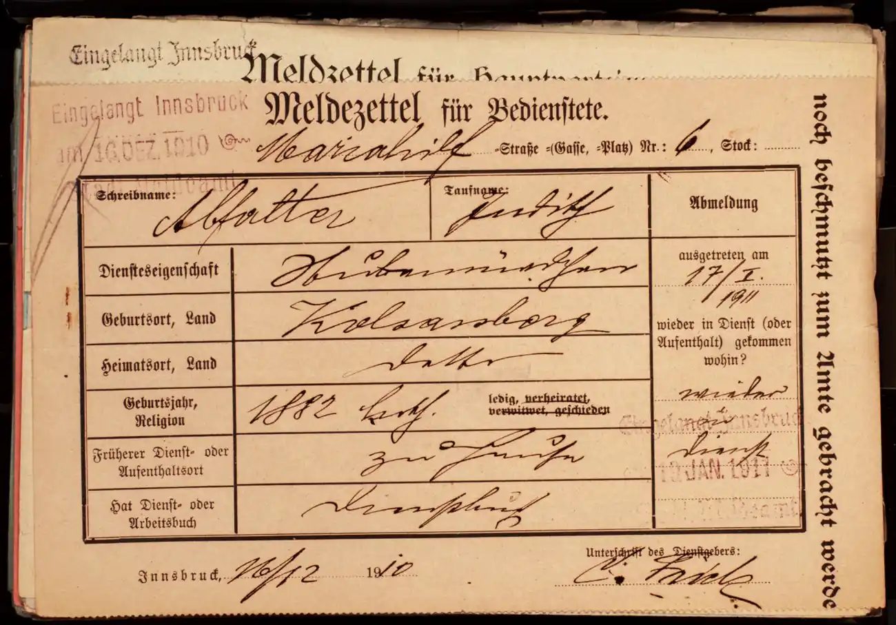 Meldezettel 0376, Vorderseite
