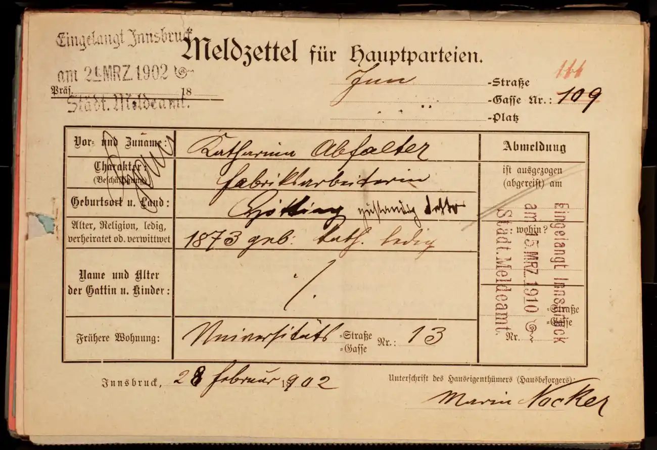 Meldezettel 0377, Vorderseite