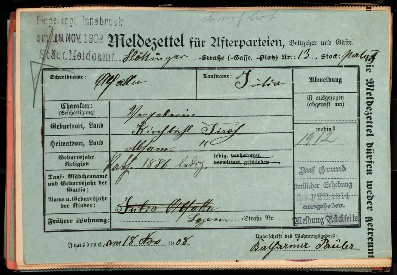 Meldezettel 0379, Vorderseite
