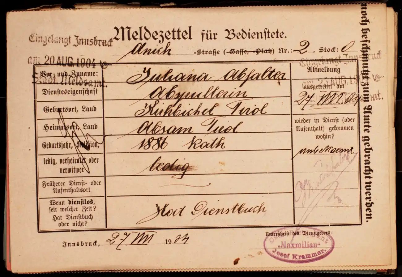 Meldezettel 0380, Vorderseite