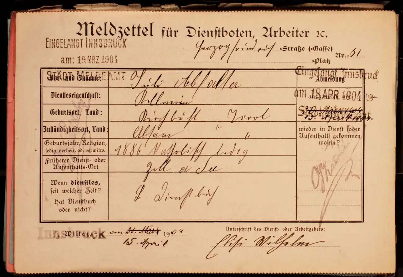 Meldezettel 0381, Vorderseite