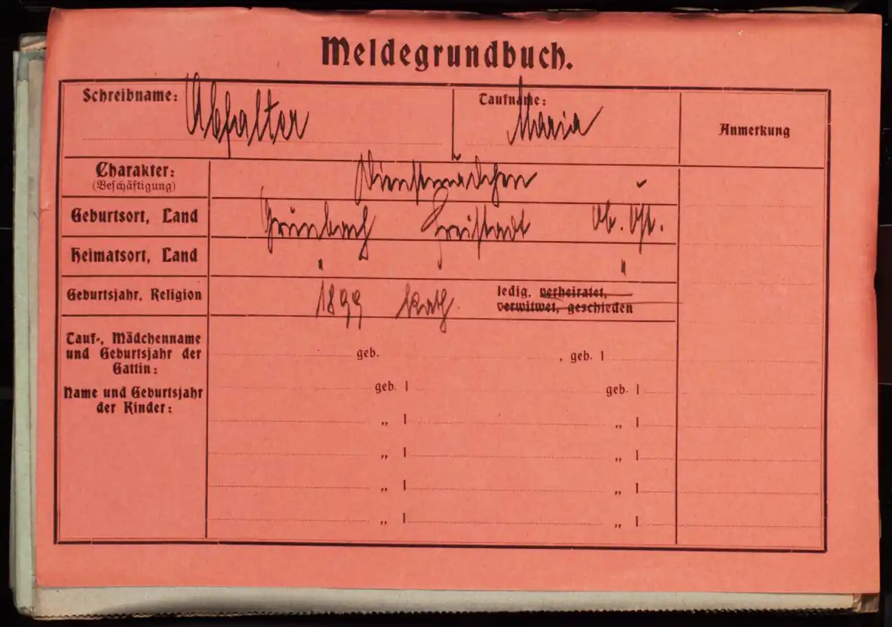 Meldezettel 0385, Vorderseite