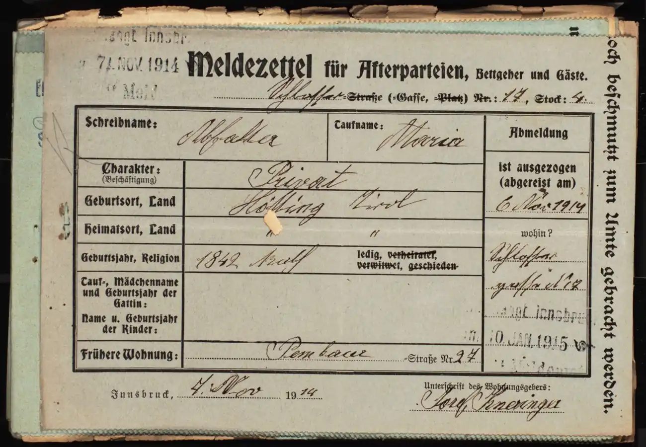Meldezettel 0386, Vorderseite