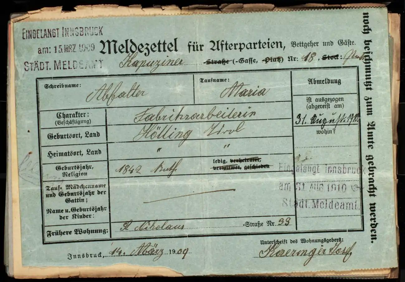 Meldezettel 0390, Vorderseite