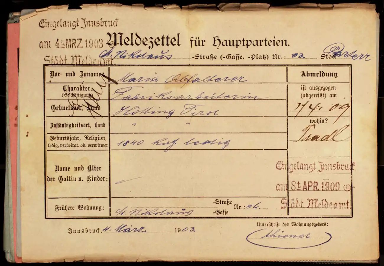 Meldezettel 0391, Vorderseite
