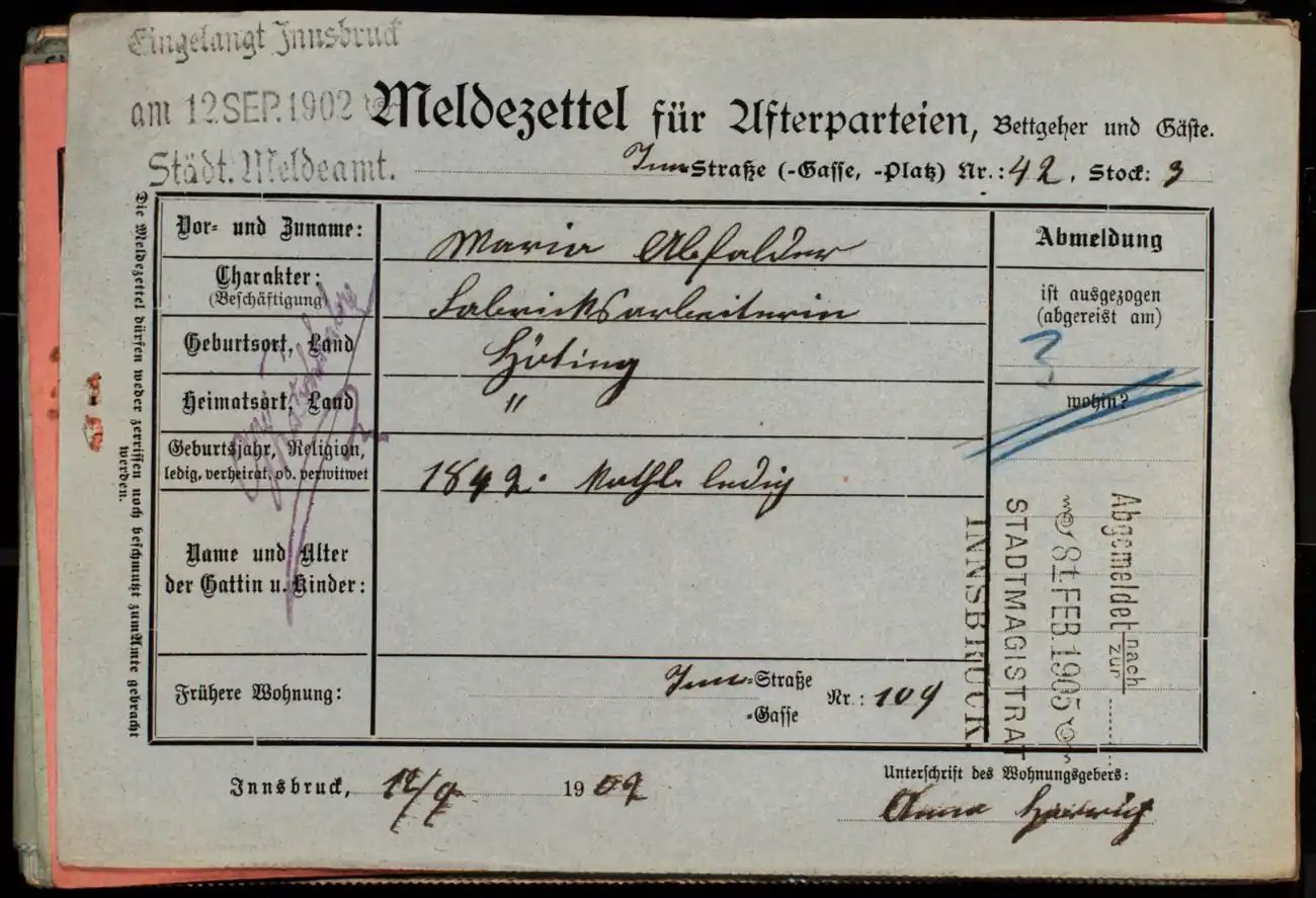 Meldezettel 0392, Vorderseite