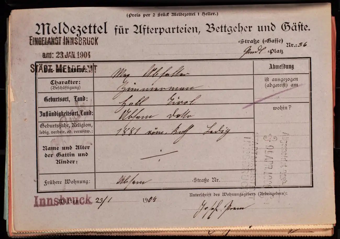 Meldezettel 0408, Vorderseite