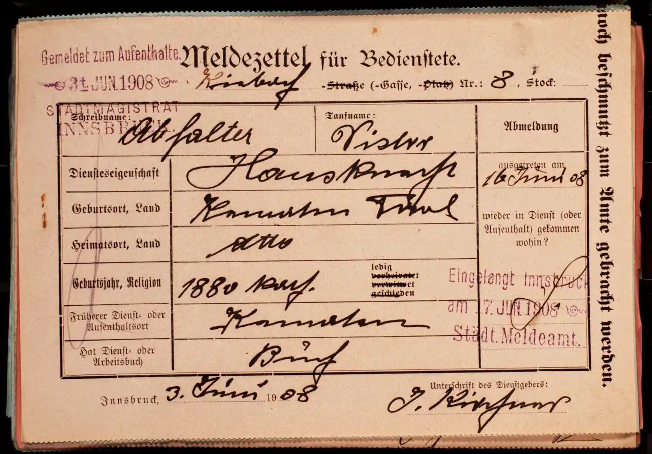 Meldezettel 0409, Vorderseite