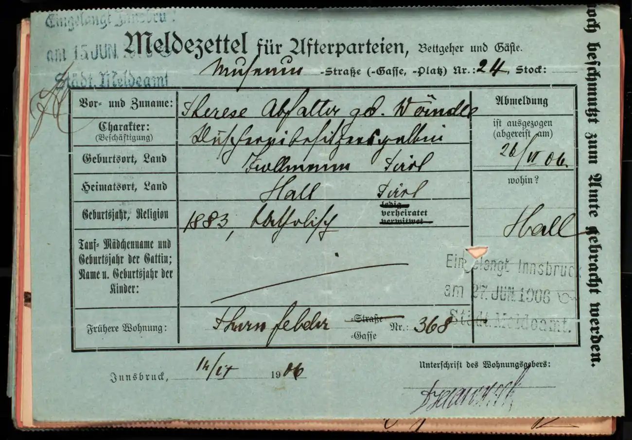 Meldezettel 0410, Vorderseite