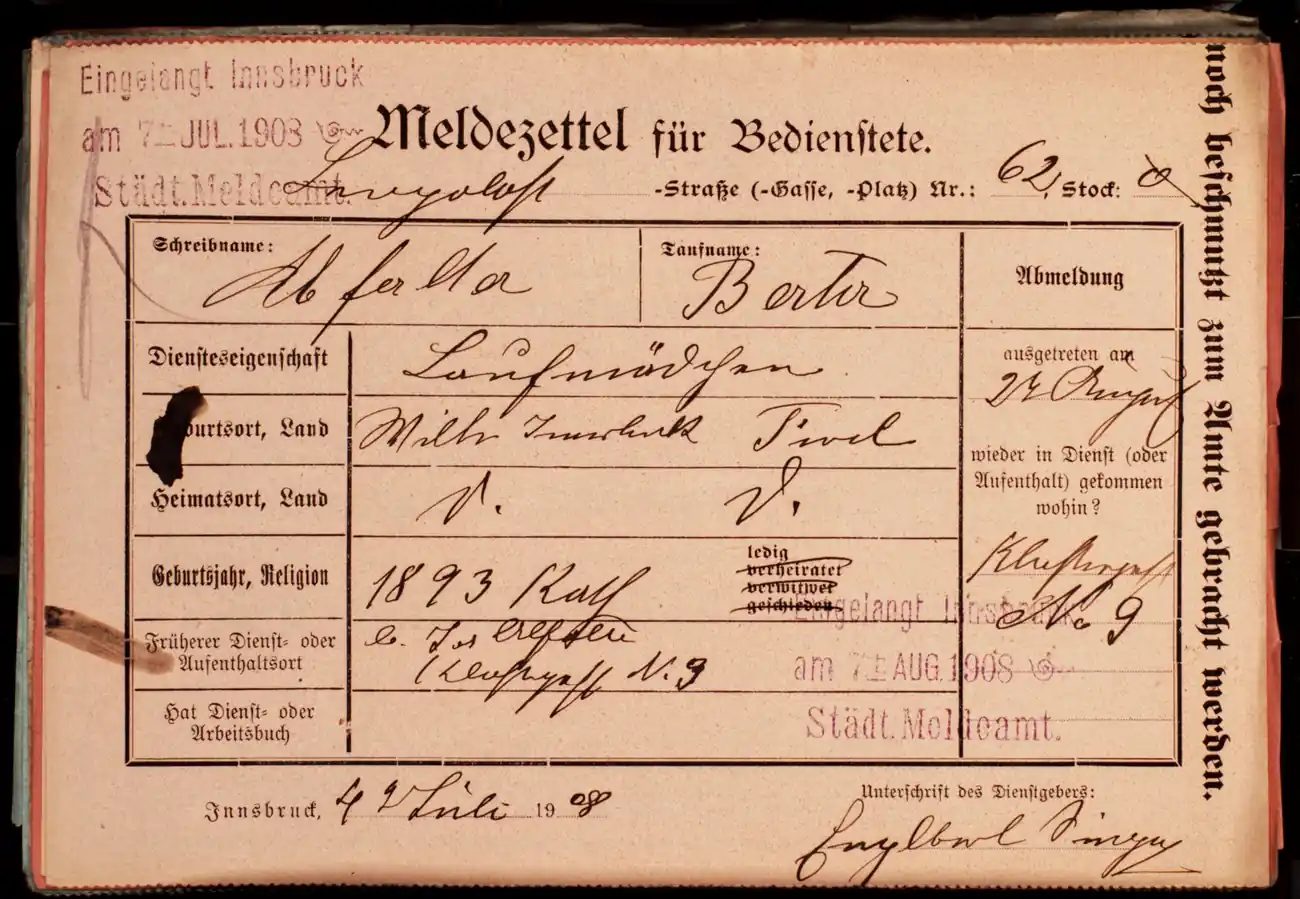 Meldezettel 0411, Vorderseite