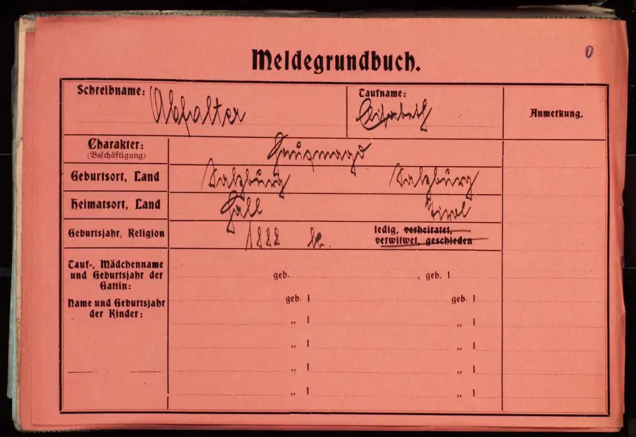 Meldezettel 0414, Vorderseite