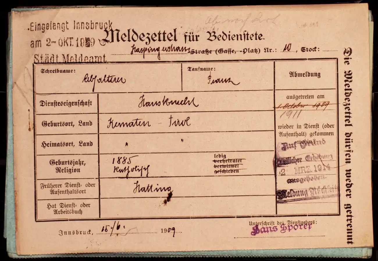 Meldezettel 0416, Vorderseite
