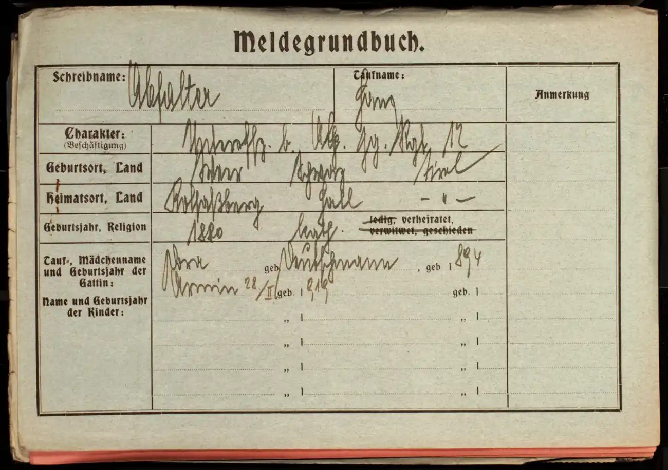 Meldezettel 0426, Vorderseite